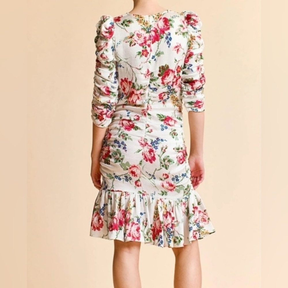 byTiMo Bubble Floral-Printed Satin Ruched Minidress Size L - Picture 2 of 15